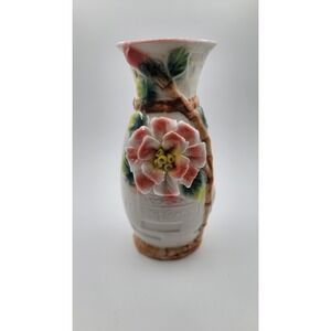 Porcelain Glaze Floral Vase hand painted, decorative 7 1/2" Tall